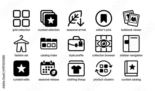 Modern icon set for fashion and collection management with seasonal features