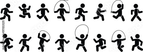 Stick Figure Athletes Jumping Rope and Running person human