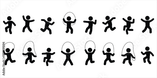 Stick Figure People Jumping and Exercising with Jump Rope person human