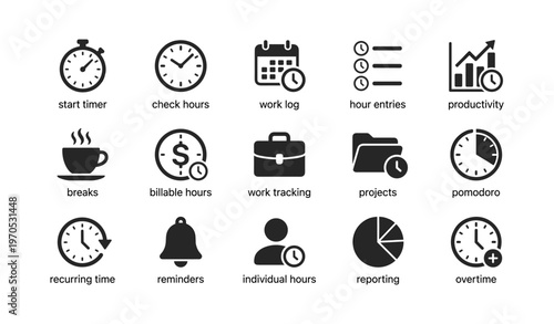 Time management icons for productivity tracking and scheduling