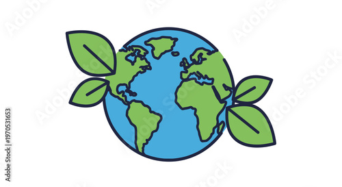 Earth Globe with Green Leaves.
