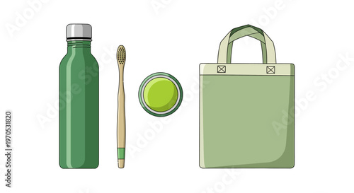 Green reusable water bottle and bag.
