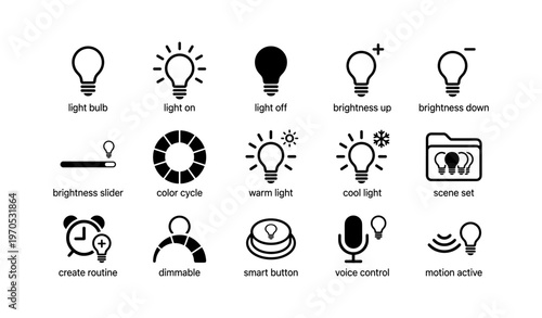 Smart light control icons for home automation with voice and motion features