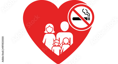 Vector illustration of a red heart symbolizing family protection and a smoke-free environment, emphasizing public health and responsible living