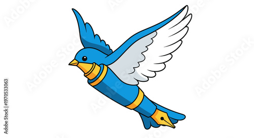 Dynamic Flying Pen Bird Icon Blending Nature and Creativity, Symbolizing Fluent Artistic Expression and Idea Generation