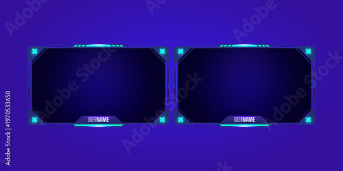 Gaming streamer panel frame design with modern overlay layout for live streaming broadcast interface digital content creator screen frame template neon gaming theme