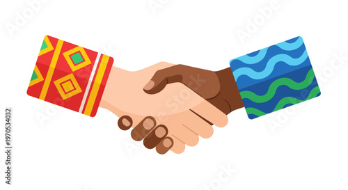 Symbolic Handshake Representing Global Cooperation, Diversity, and Unity Among People of Different Backgrounds