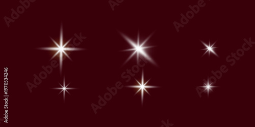 Glowing light effect set with solar flare rays glare starburst and shimmering sparkles isolated on transparent background for creative visual overlays and design elements