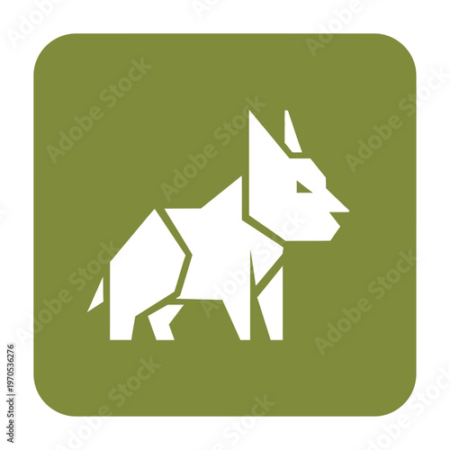 Origami Dog Icon Geometric Style White Silhouette.
