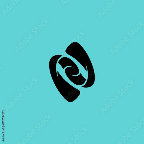 Abstract Black Swirl Symbol on Teal Background.