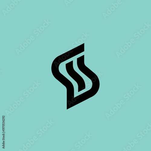 Abstract Black Symbol on Teal Background.