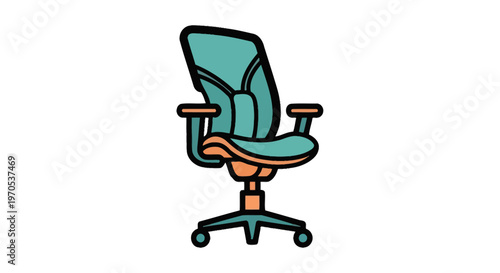 Teal office chair with armrests.