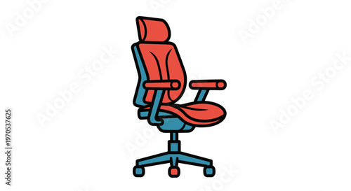 Red office chair with armrests.