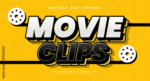 Movie clips editable text style effect. Vector text effect.