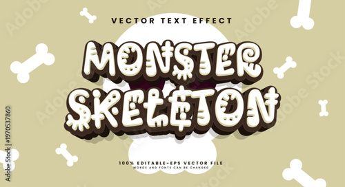 Monster skeleton editable text style effect. Vector text effect for Halloween celebrations with monster costumes.