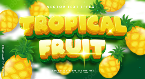 Tropical fruit 3d editable text effect with pineapple theme, suitable for tropical fruit themed.