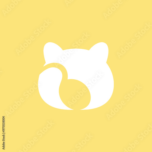 White stylized panda bear head icon on yellow background.