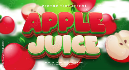 Apple juice 3d editable text effect with red color, suitable for tropical fruit concept.
