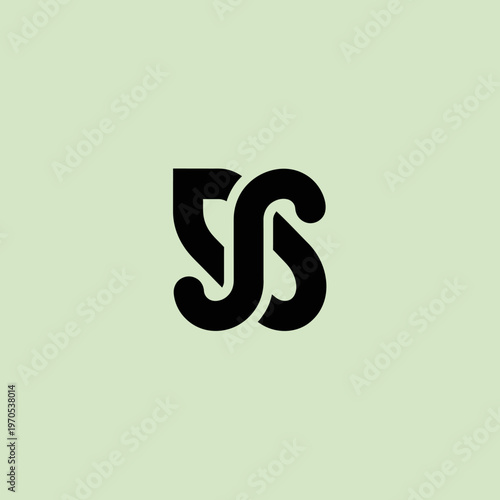 Abstract Black Intertwined Symbol on Light Green Background.