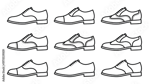 Collection of oxford shoes and derby shoes outline drawings vector set