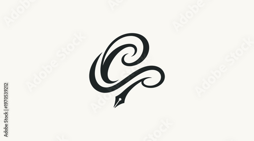 Elegant Abstract Letter C And Fountain Pen