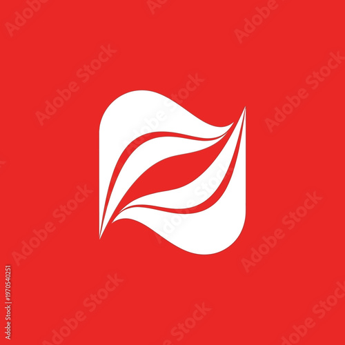 Abstract White Swirls on Red Background Logo.