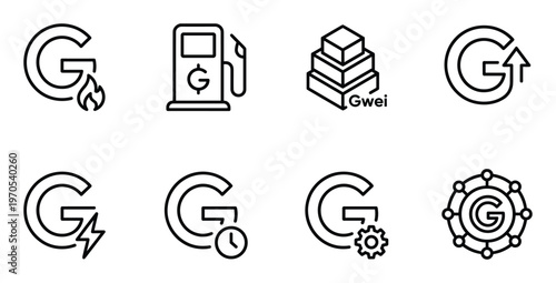 Google G symbol with fire lightning gear clock and charging station icon