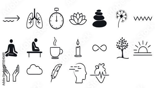Collection of wellness and health lifestyle icons on transparent background