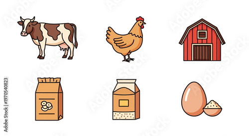 Farm animal feed and products.