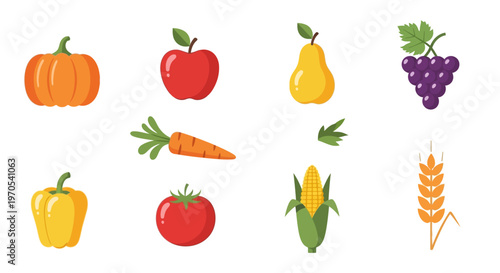 Variety of Fresh Colorful Fruits Vegetables.