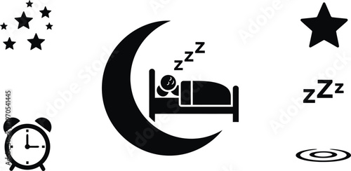 Good night sleep icons moon stars bed and dream symbols