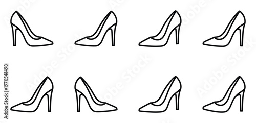 Set of classic high heel pump icons vector illustration linear style footwear fashion design symbols