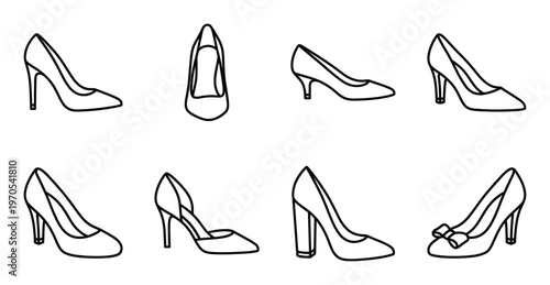 Set of women shoes vector line icon collection isolated on transparent background