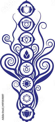 Kabbalistic tree of life illustration in blue and white