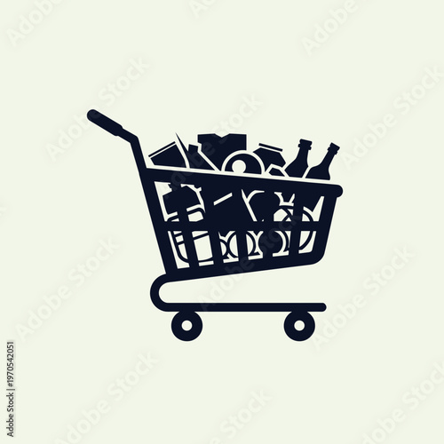 Shopping cart filled with products.