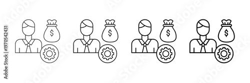 Finance Manager Icons Vector Set In Different Stroke Line Style