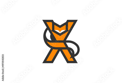 Letter X Fox Logo, Fox with Letter X combination, Fox Logo Design, vector illustration