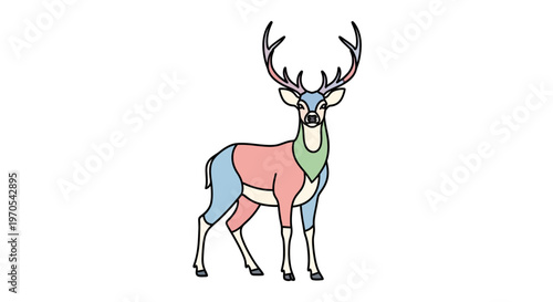 Colorful Deer with Large Antlers Standing.