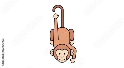 Cartoon monkey hanging upside down.