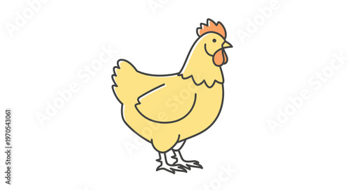 Cartoon Yellow Hen Standing Alone.