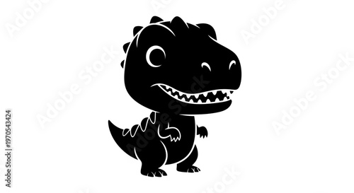 Cute Baby Dinosaur Vector Illustration Black Silhouette Cartoon Style for Children's Playful Graphics, Education, and Creative Design Projects