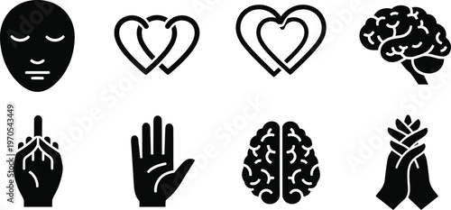 Black silhouette icons representing mind body and spirit connection