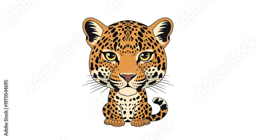 Cute Baby Leopard Cub Vector Illustration with Adorable Spotted Fur, Chibi Style Wild Animal Graphic for Kids' Education and Wildlife Niche