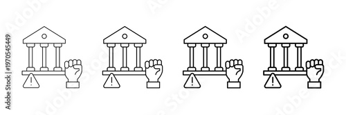 Political Protest Icons Vector Set In Different Stroke Line Style