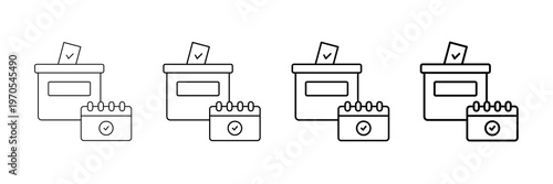 Voting Day Icons Vector Set In Different Stroke Line Style