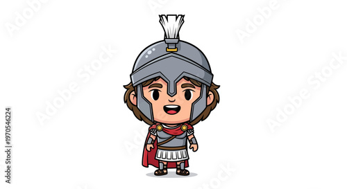 Cute Chibi Roman Soldier Character Vector Illustration with Helmet and Cape for History Education.