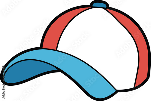 Colorful baseball cap cartoon illustration, stylish headwear design, fashion accessory flat vector