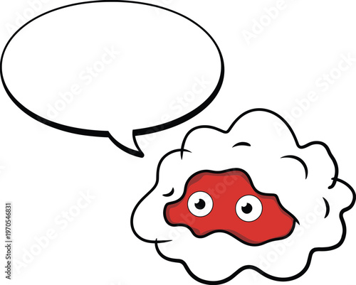 Cartoon cloud character with speech bubble, cute communication design, flat vector