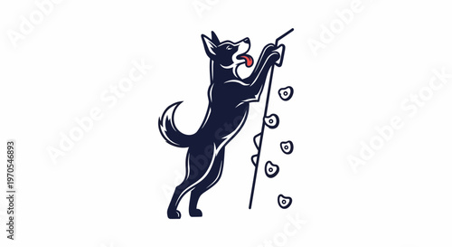 Dog Climbing Rock Wall Vector Illustration.
