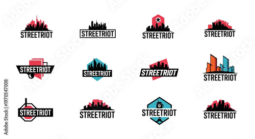 Street Riot Logo Collection Cityscape Silhouettes.